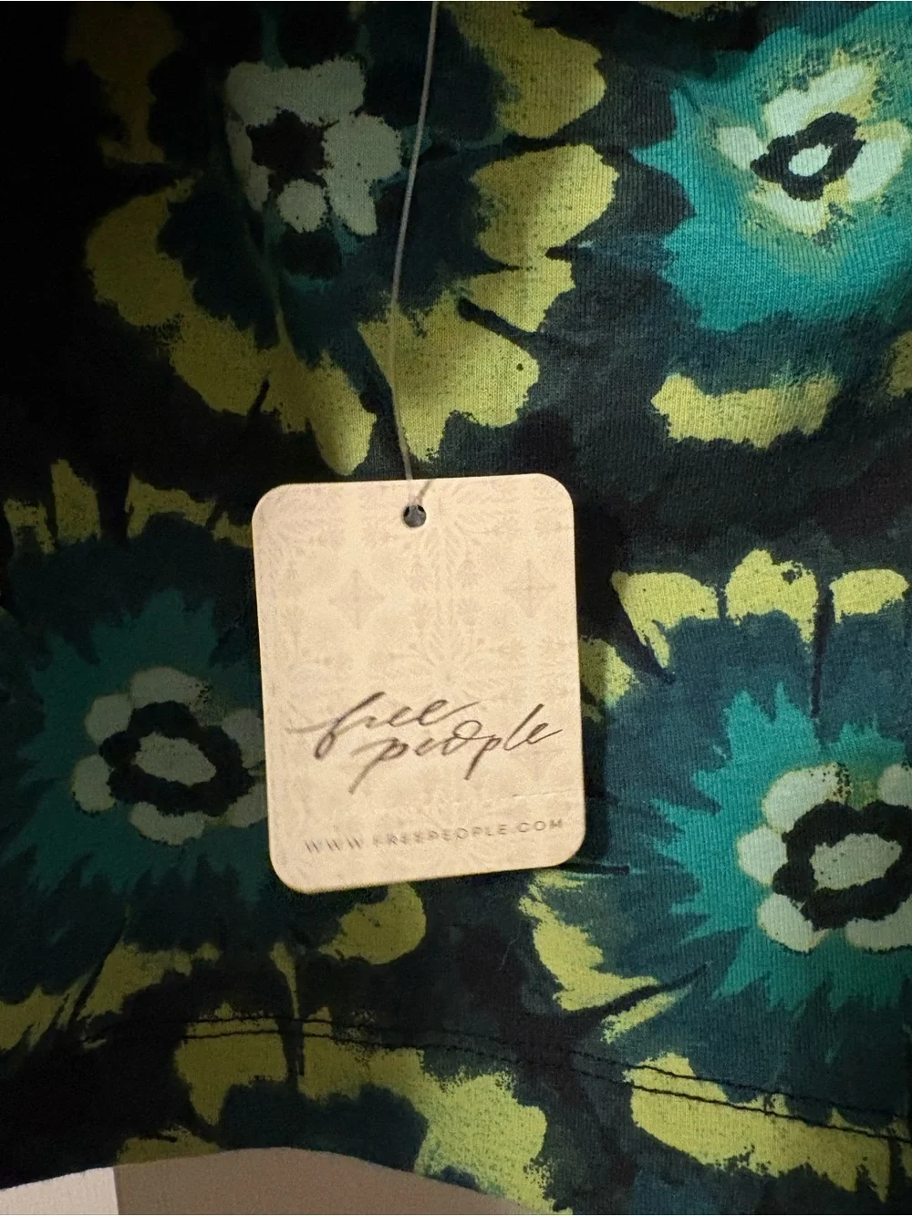 Free People NWT Floral Cropped Puff-Sleeve Crisscross Top in Black, Teal, Lime